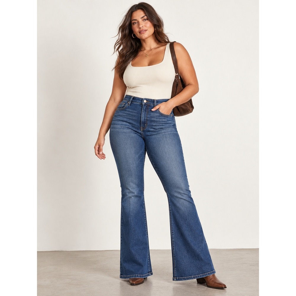 Jessica Simpson High Rise Flare Jeans Size 14 Medium Wash Stretch Denim Western